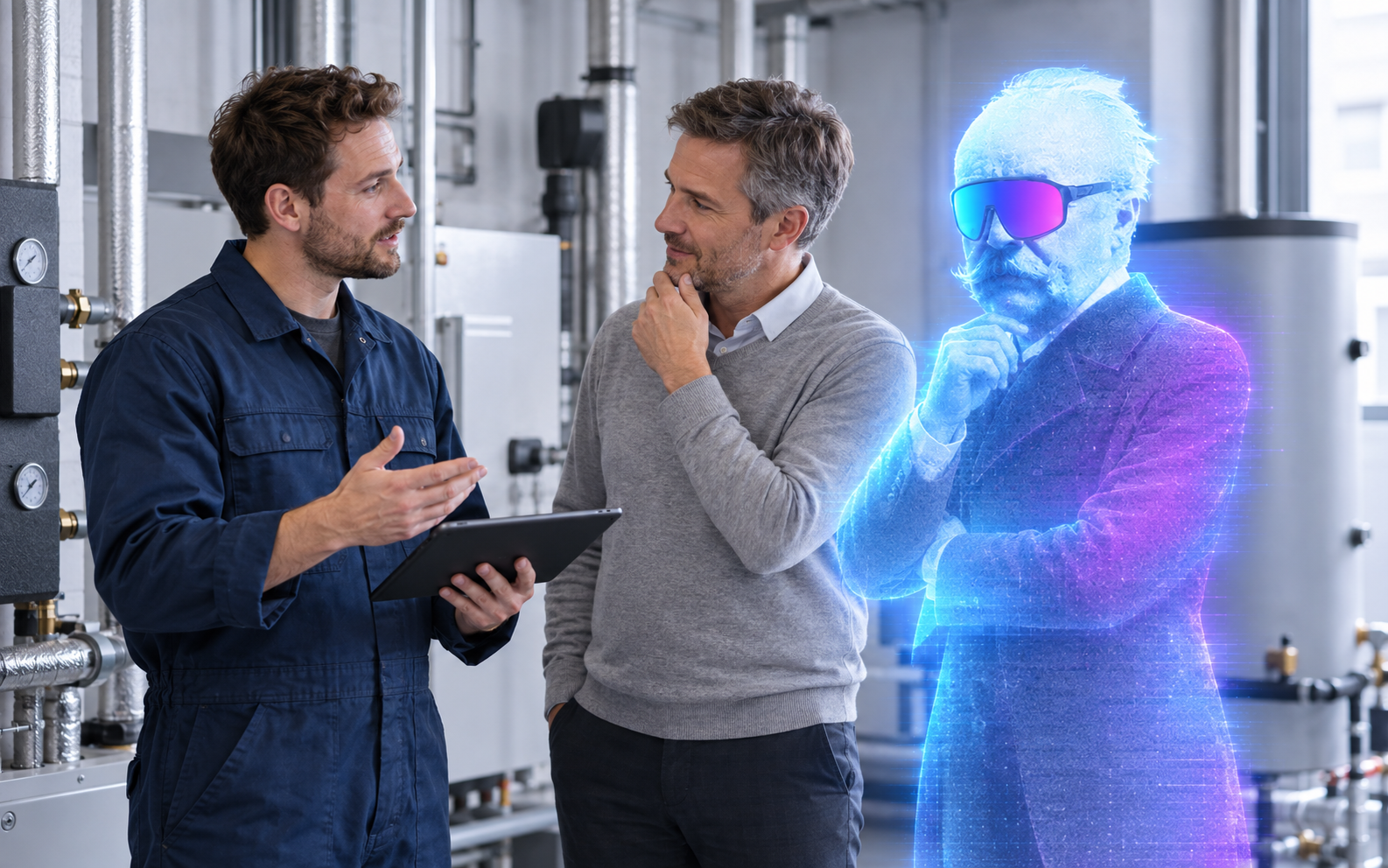 Technikgespräch mit holografischem Berater