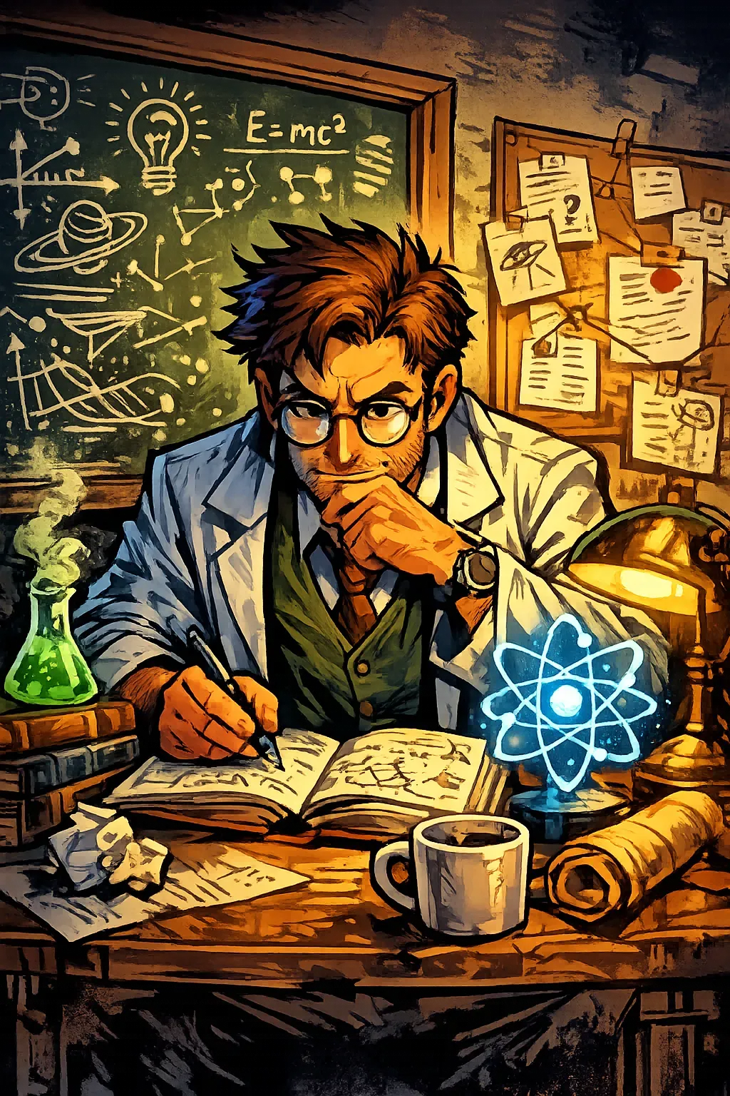 Comicbild eines Forschers im Labor