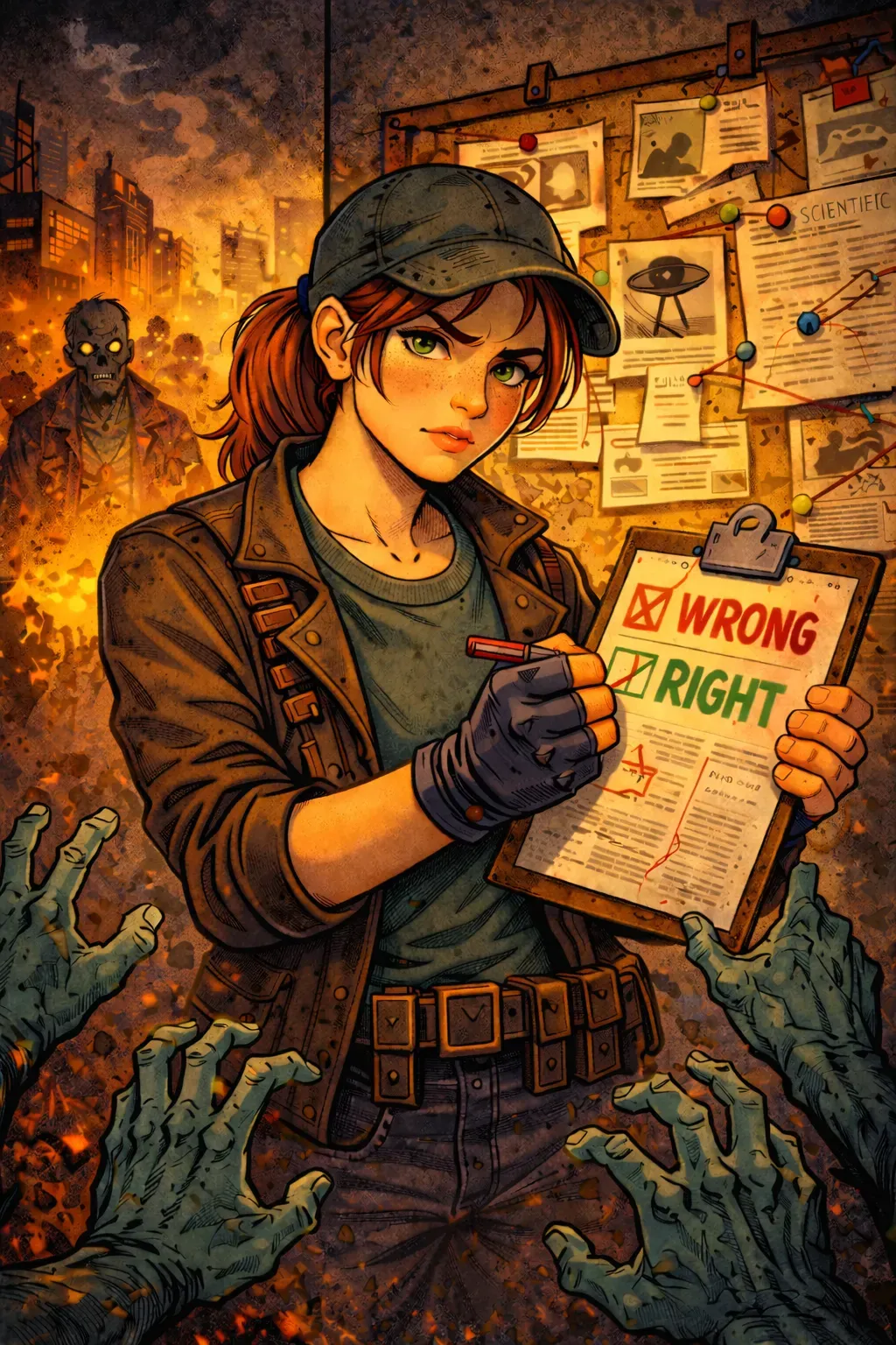 Comicbild einer Frau mit Klemmbrett in der Hand mit Checkboxen "wrong" und "right"